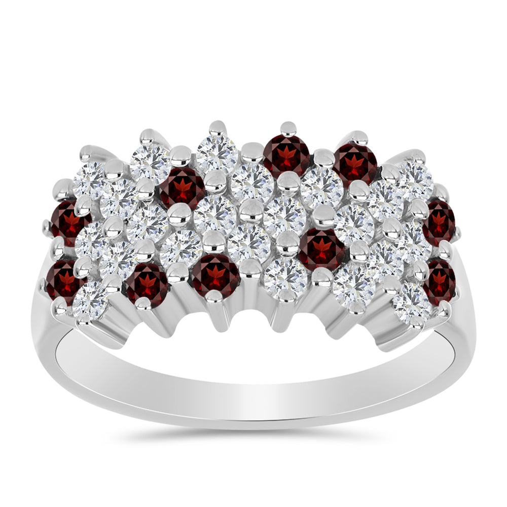 Anel de Prata com Granada de Barton e Topázio Branco