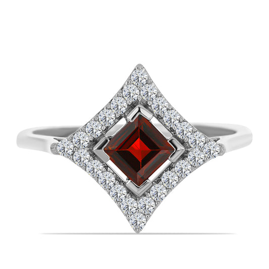 Anel de Prata com Granada de Barton e Topázio Branco