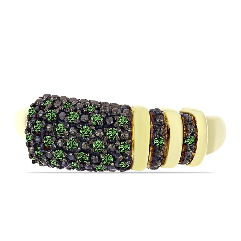 Anel de Prata com Banho de Ouro com Diamante Verde  Contraste: Cabeca de Veado (800)