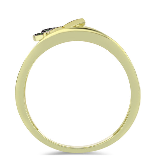 Anel de Prata com Banho de Ouro com Diamante Verde e Diamante Branco  Contraste: Cabeca de Veado (800)