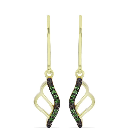 Brincos de Prata com Banho de Ouro com Diamante Verde