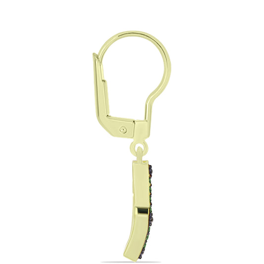 Brincos de Prata com Banho de Ouro com Diamante Verde