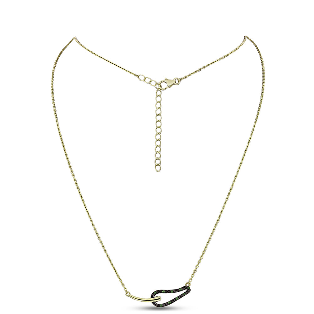 Colar de Prata com Banho de Ouro com Diamante Verde  Contraste: Cabeca de Veado (800)