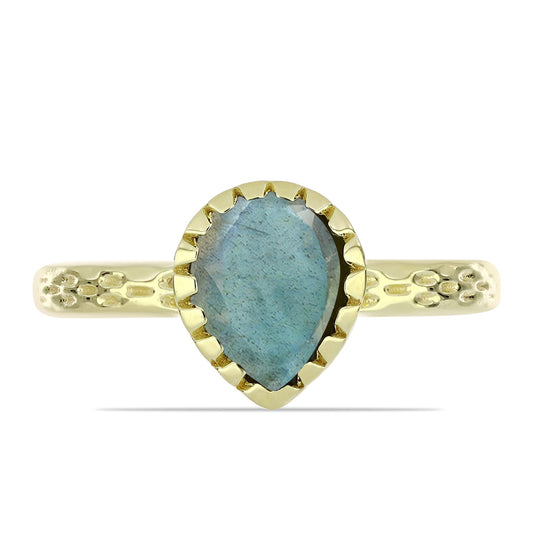 Anel de Prata com Banho de Ouro com Labradorite