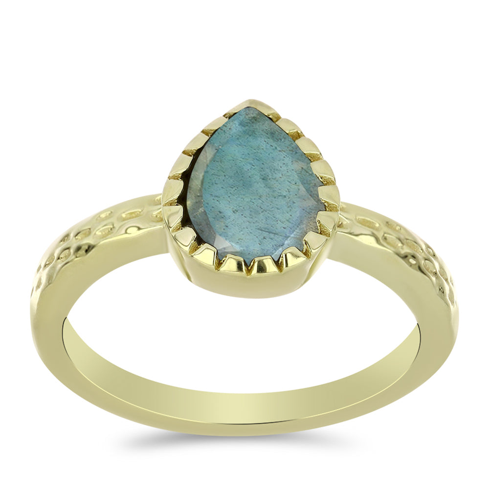 Anel de Prata com Banho de Ouro com Labradorite