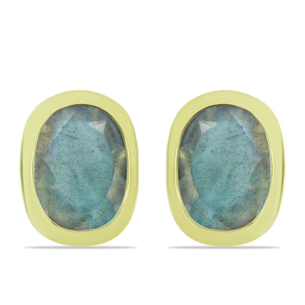 Brincos de Prata com Banho de Ouro com Labradorite