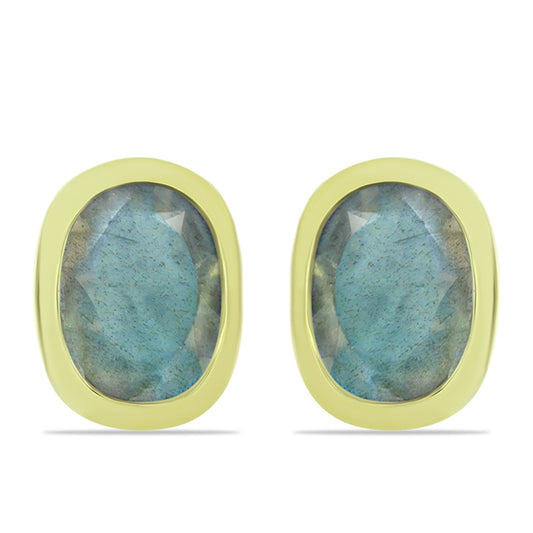 Brincos de Prata com Banho de Ouro com Labradorite