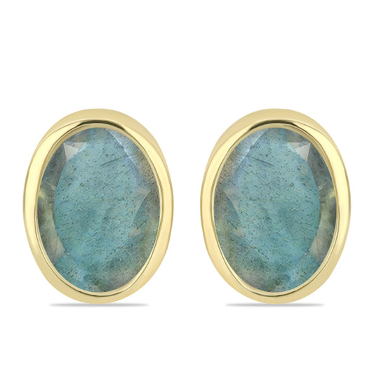 Brincos de Prata com Banho de Ouro com Labradorite