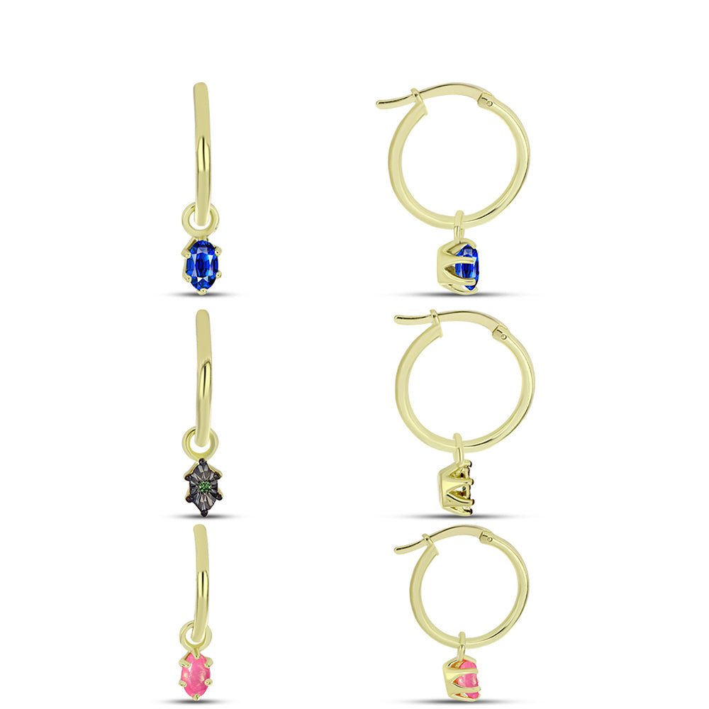 Conjunto de Prata com Banho de Ouro com Safira Azul Australiana e Opala Rosa de Lega Dembi ( Brincos )