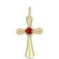 Cruz Pendente de Prata com Banho de Ouro com Moissanite Vermelho Majestoso