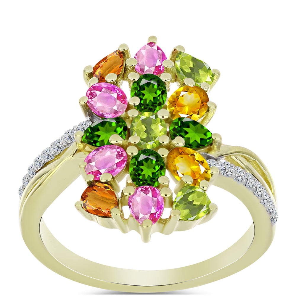 Anel de Prata com Banho de Ouro com Turmalina Chakra e Topázio Branco  Contraste: Cabeca de Veado (800) 3 