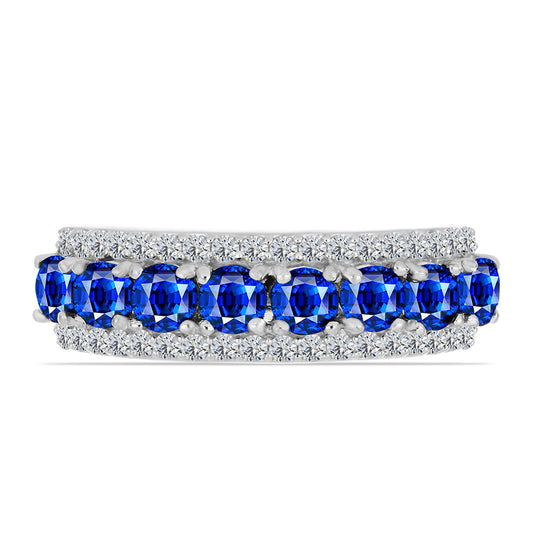 Anel de Prata com Safira Azul Australiana e Topázio Branco
