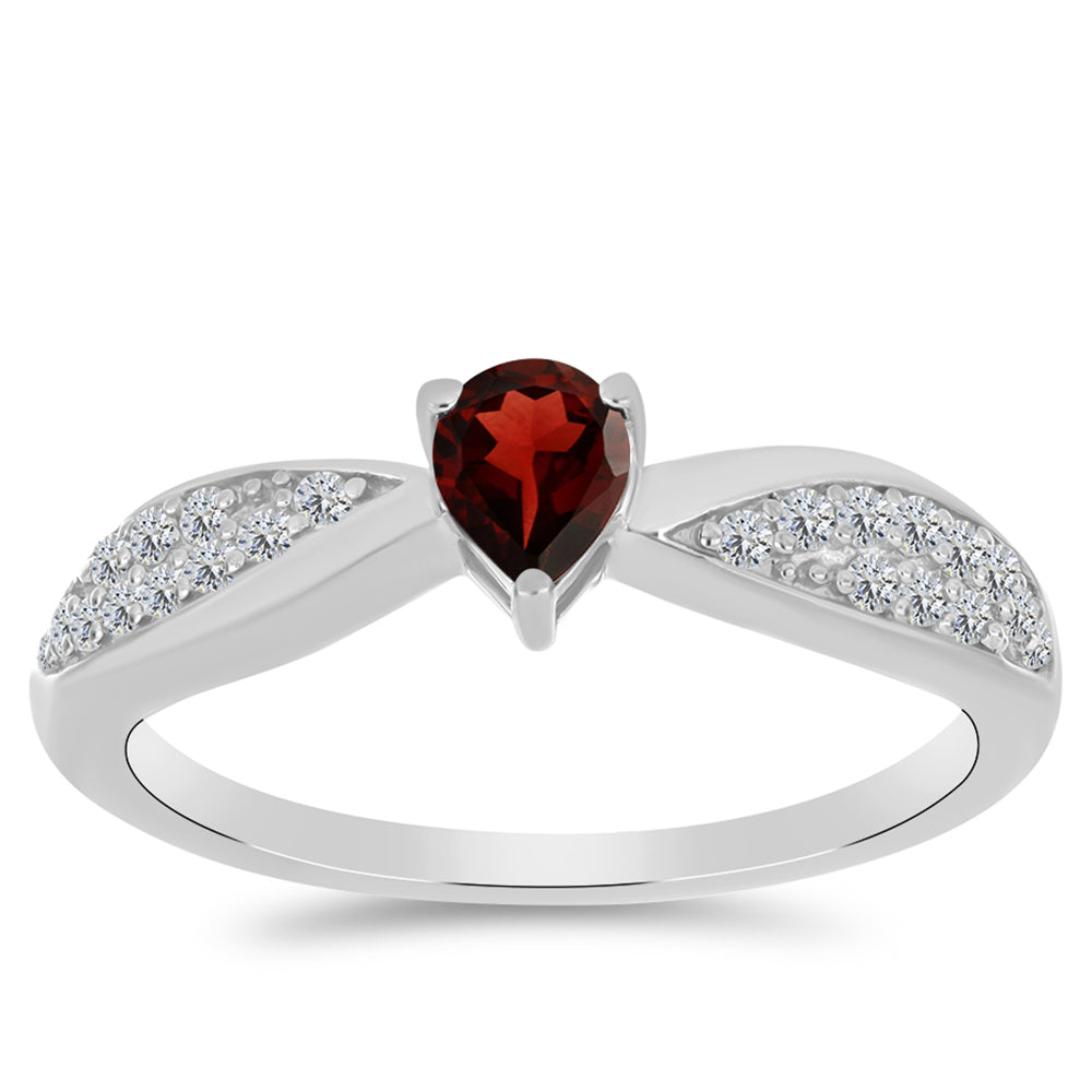 Anel de Prata com Granada de Barton e Topázio Branco