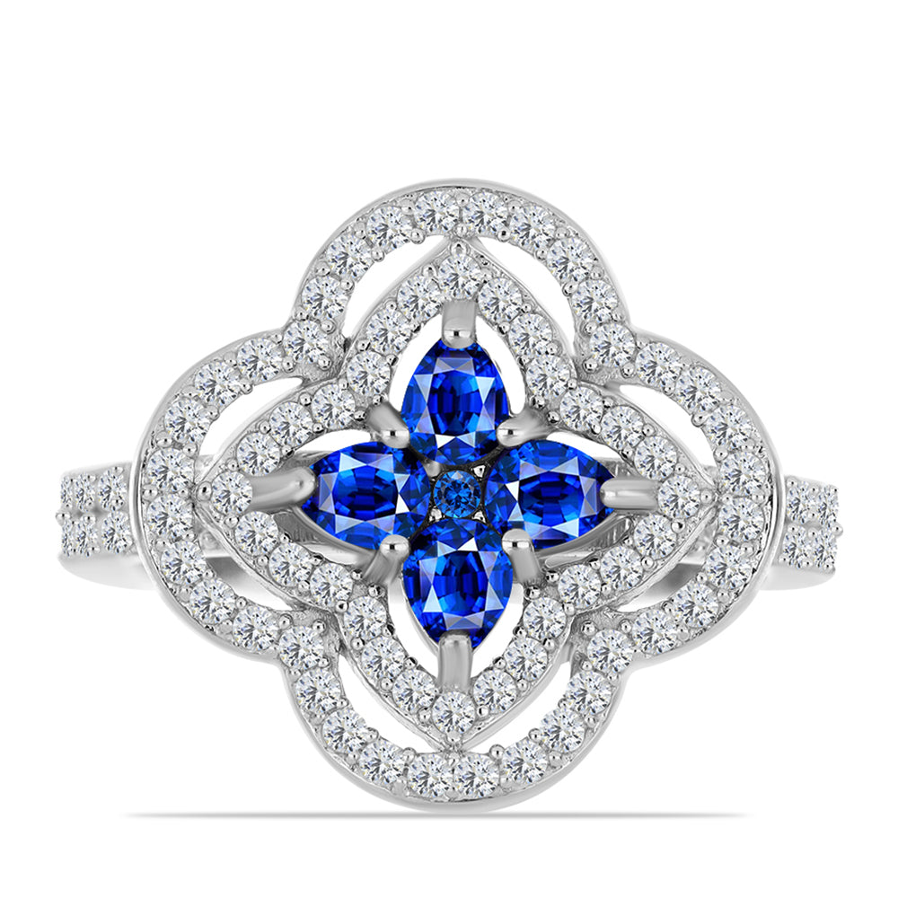 Anel de Prata com Safira Azul Australiana e Topázio Branco  Contraste: Cabeca de Veado (800) 1 