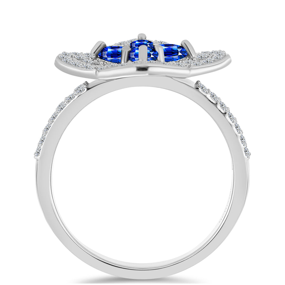 Anel de Prata com Safira Azul Australiana e Topázio Branco  Contraste: Cabeca de Veado (800) 2 