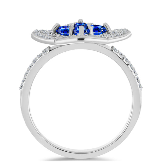 Anel de Prata com Safira Azul Australiana e Topázio Branco  Contraste: Cabeca de Veado (800)