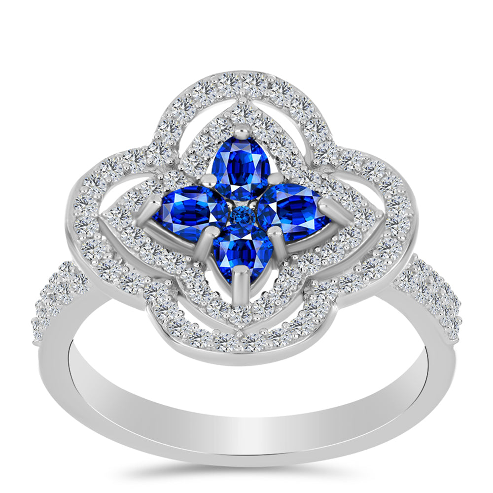 Anel de Prata com Safira Azul Australiana e Topázio Branco  Contraste: Cabeca de Veado (800) 3 