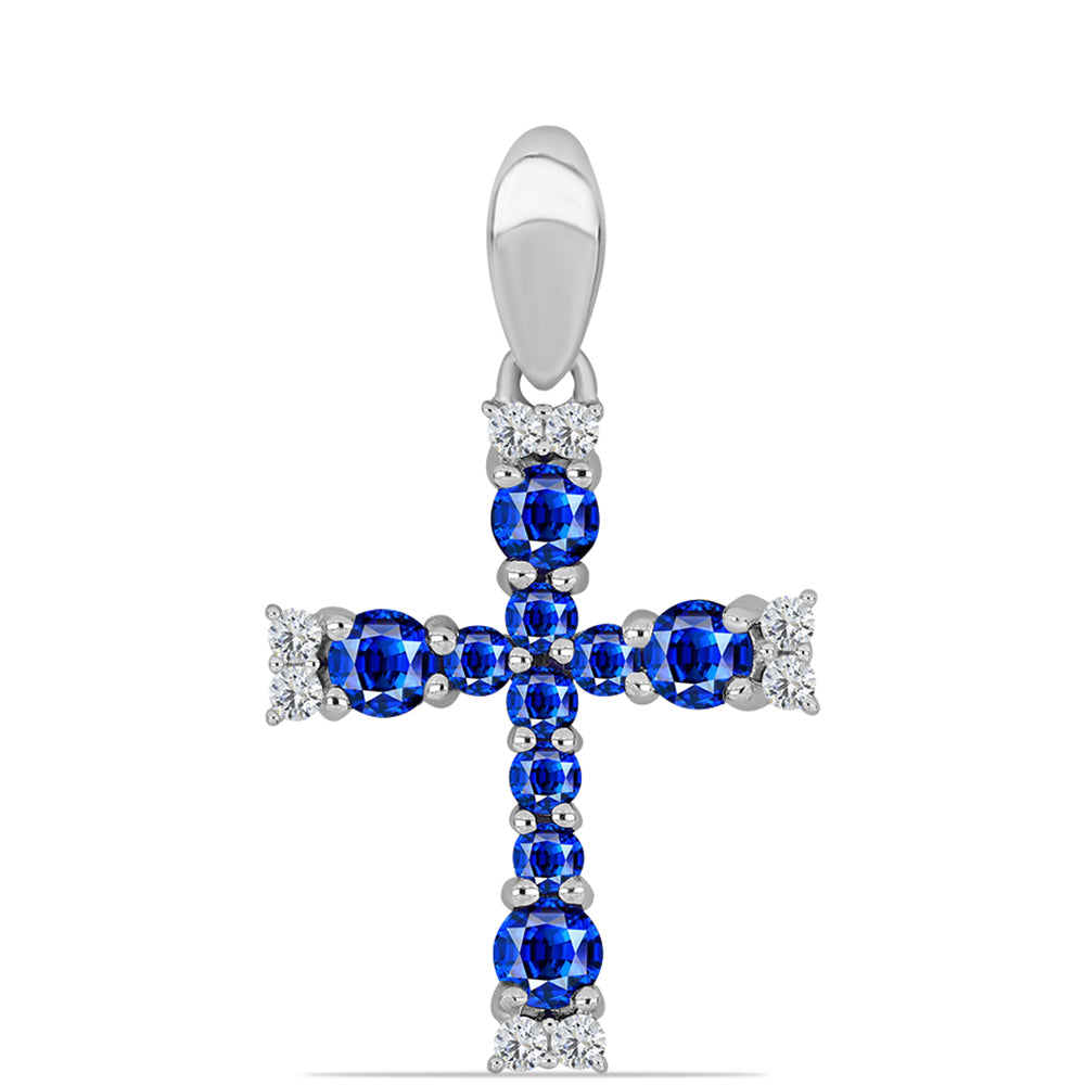 Cruz Pendente de Prata com Safira Azul Australiana e Topázio Branco