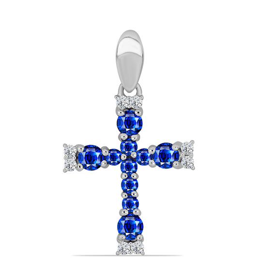 Cruz Pendente de Prata com Safira Azul Australiana e Topázio Branco