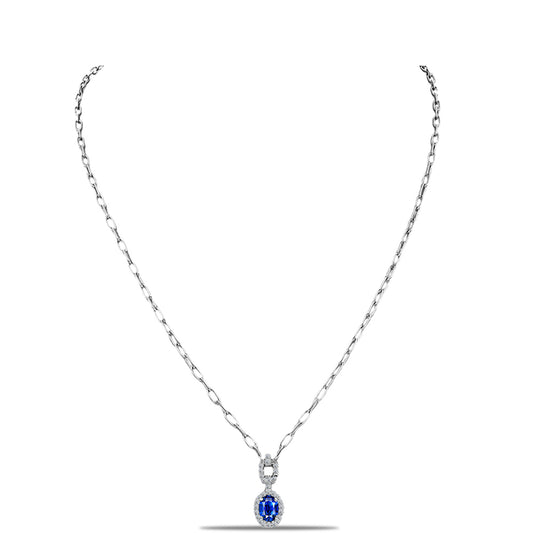 Colar de Prata com Safira Azul Australiana e Topázio Branco  Contraste: Cabeca de Veado (800)