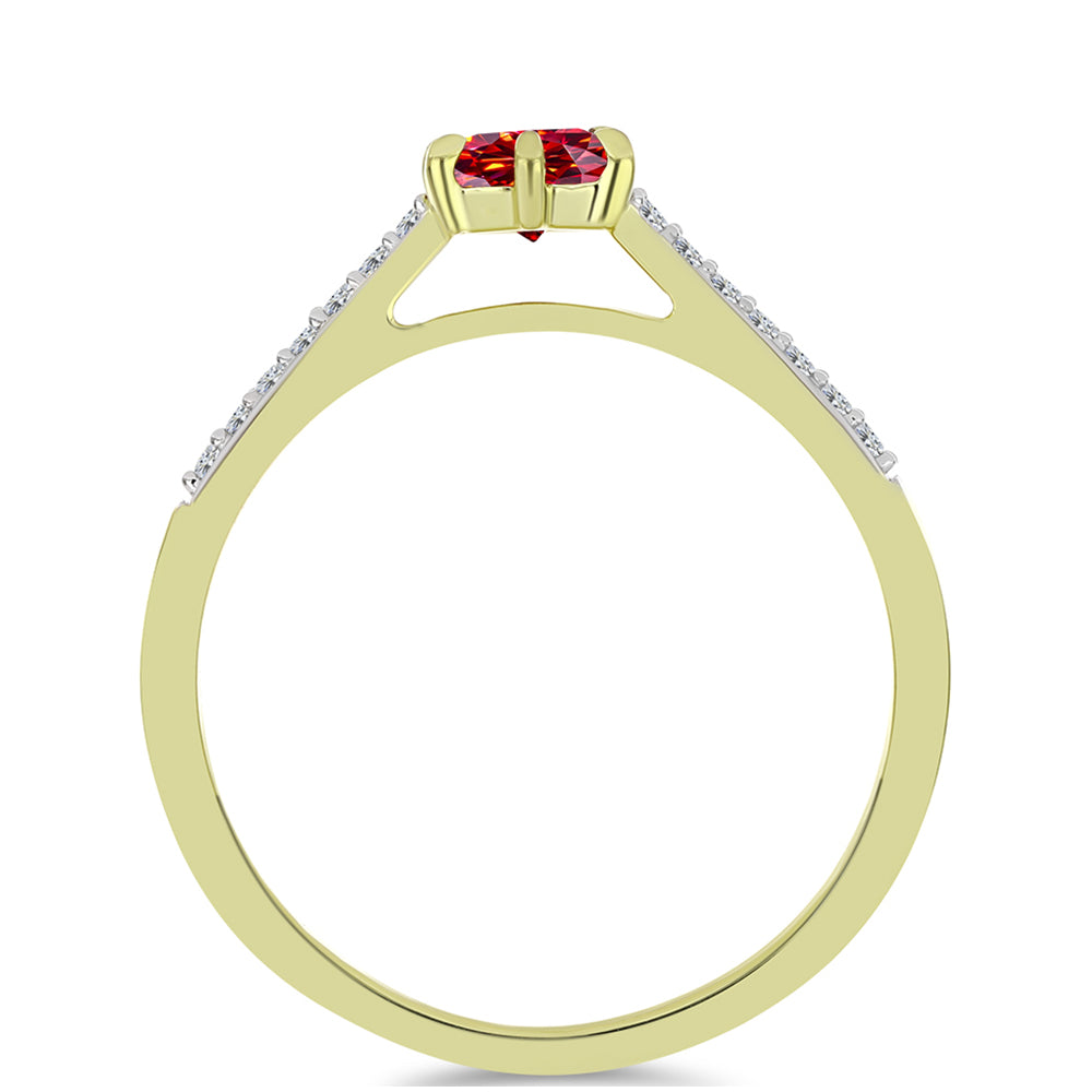 Anel de Prata com Banho de Ouro com Moissanite Vermelho Majestoso e Topázio Branco