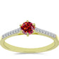 Anel de Prata com Banho de Ouro com Moissanite Vermelho Majestoso e Topázio Branco