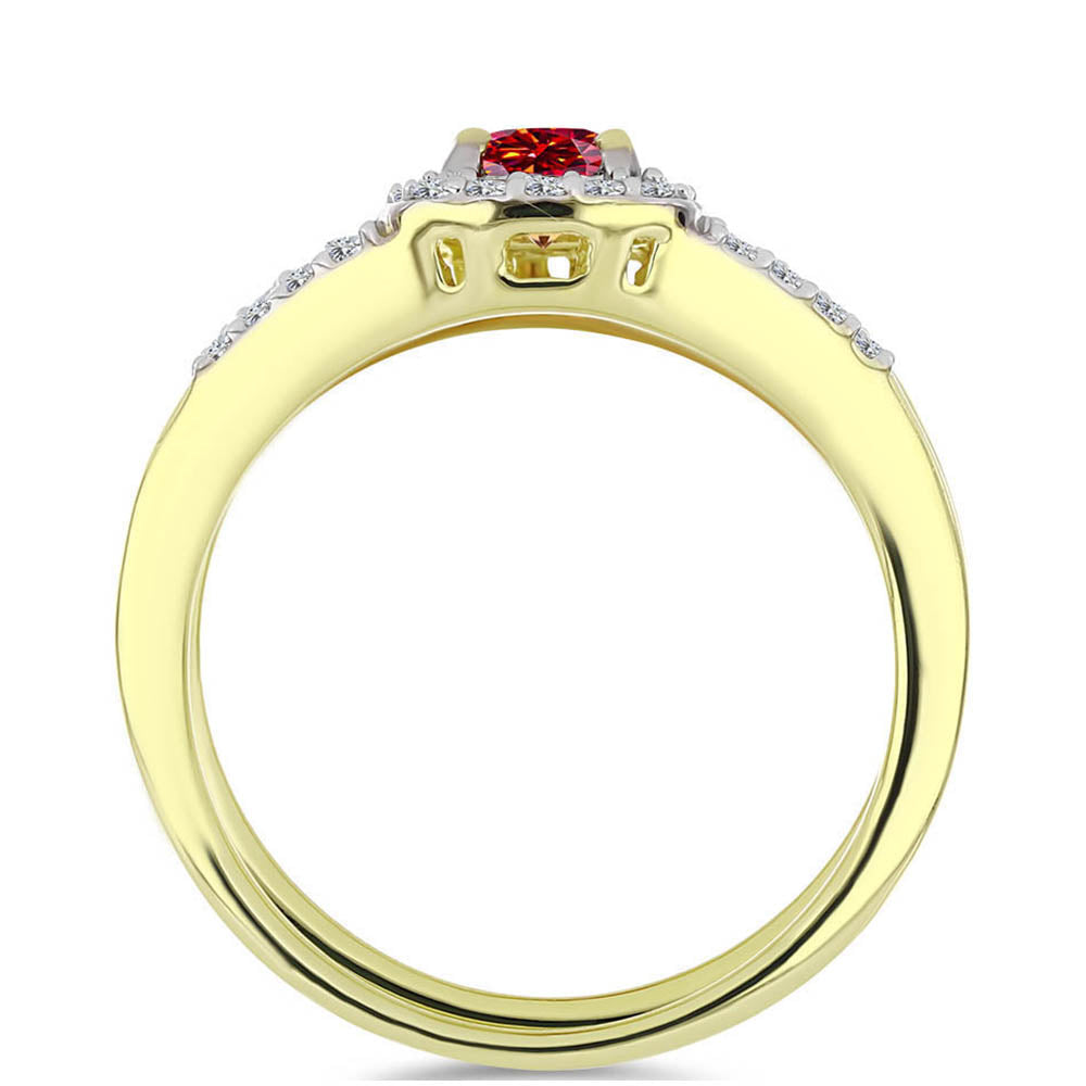 Anel de Prata com Banho de Ouro com Moissanite Vermelho Majestoso e Topázio Branco  Contraste: Cabeca de Veado (800) 2 