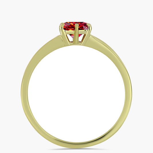 Anel de Prata com Banho de Ouro com Moissanite Vermelho Majestoso