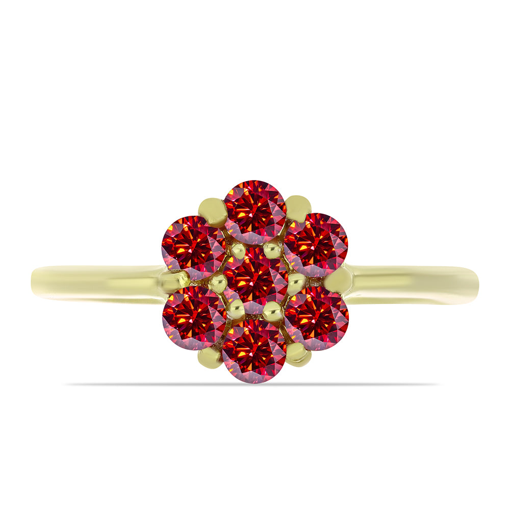 Anel de Prata com Banho de Ouro com Moissanite Vermelho Majestoso 1 