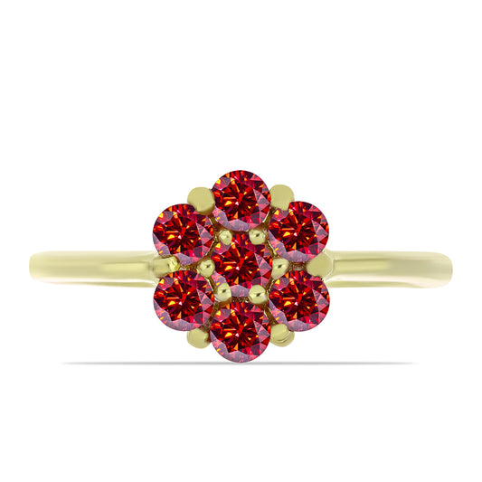 Anel de Prata com Banho de Ouro com Moissanite Vermelho Majestoso
