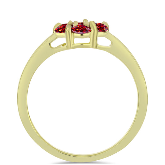 Anel de Prata com Banho de Ouro com Moissanite Vermelho Majestoso