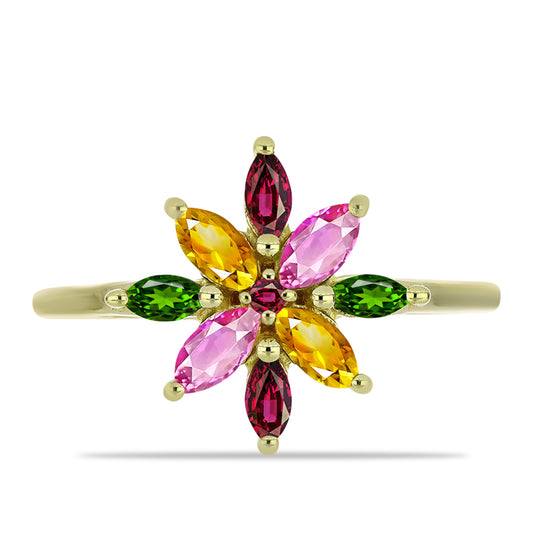 Anel de Prata com Banho de Ouro com Turmalina Chakra