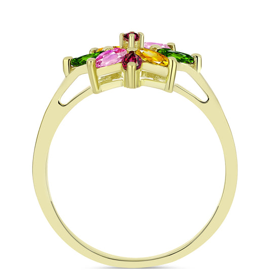 Anel de Prata com Banho de Ouro com Turmalina Chakra