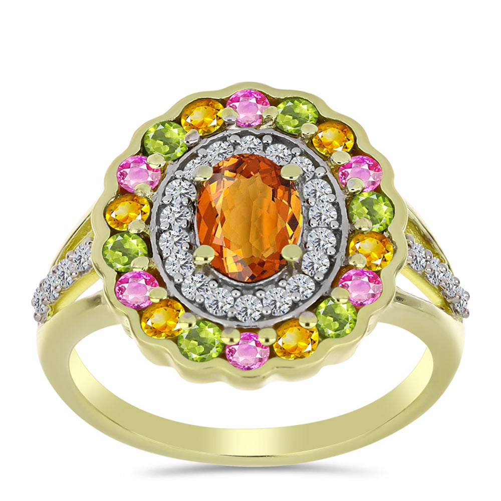 Anel de Prata com Banho de Ouro com Turmalina Chakra e Topázio Branco  Contraste: Cabeca de Veado (800) 3 