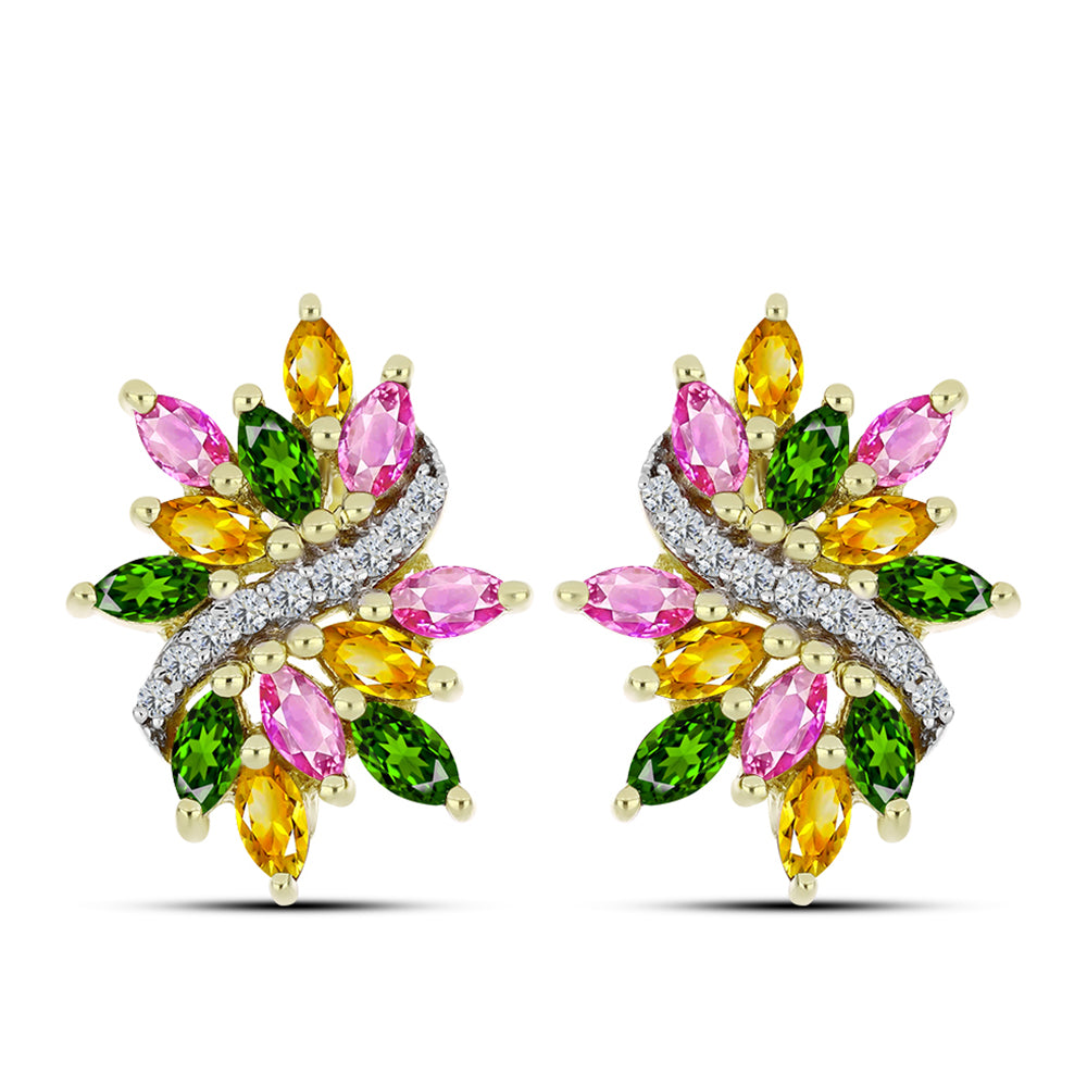 Brincos de Prata com Banho de Ouro com Turmalina Chakra e Topázio Branco