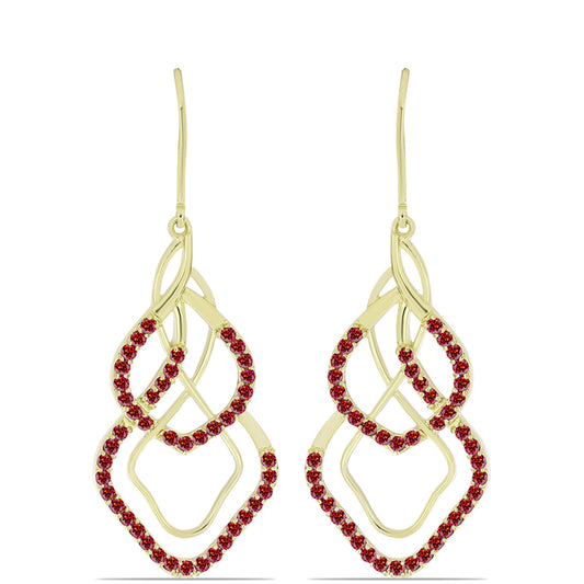 Brincos de Prata com Banho de Ouro com Moissanite Vermelho Majestoso