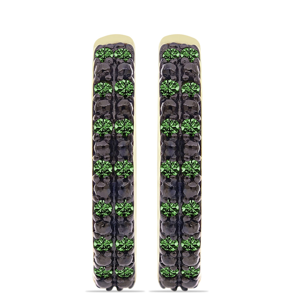 Brincos de Prata com Banho de Ouro com Diamante Verde 1 
