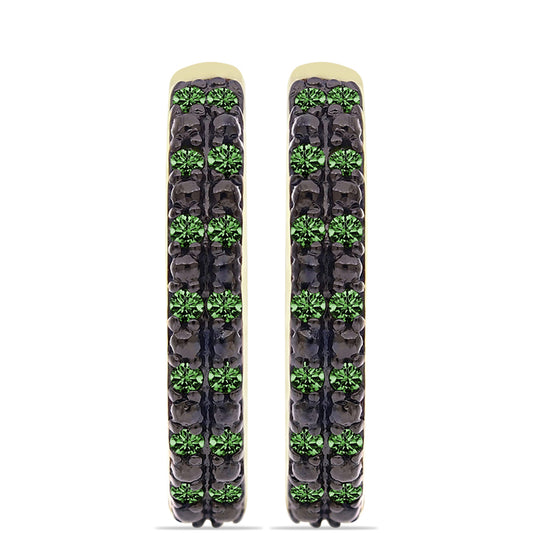 Brincos de Prata com Banho de Ouro com Diamante Verde