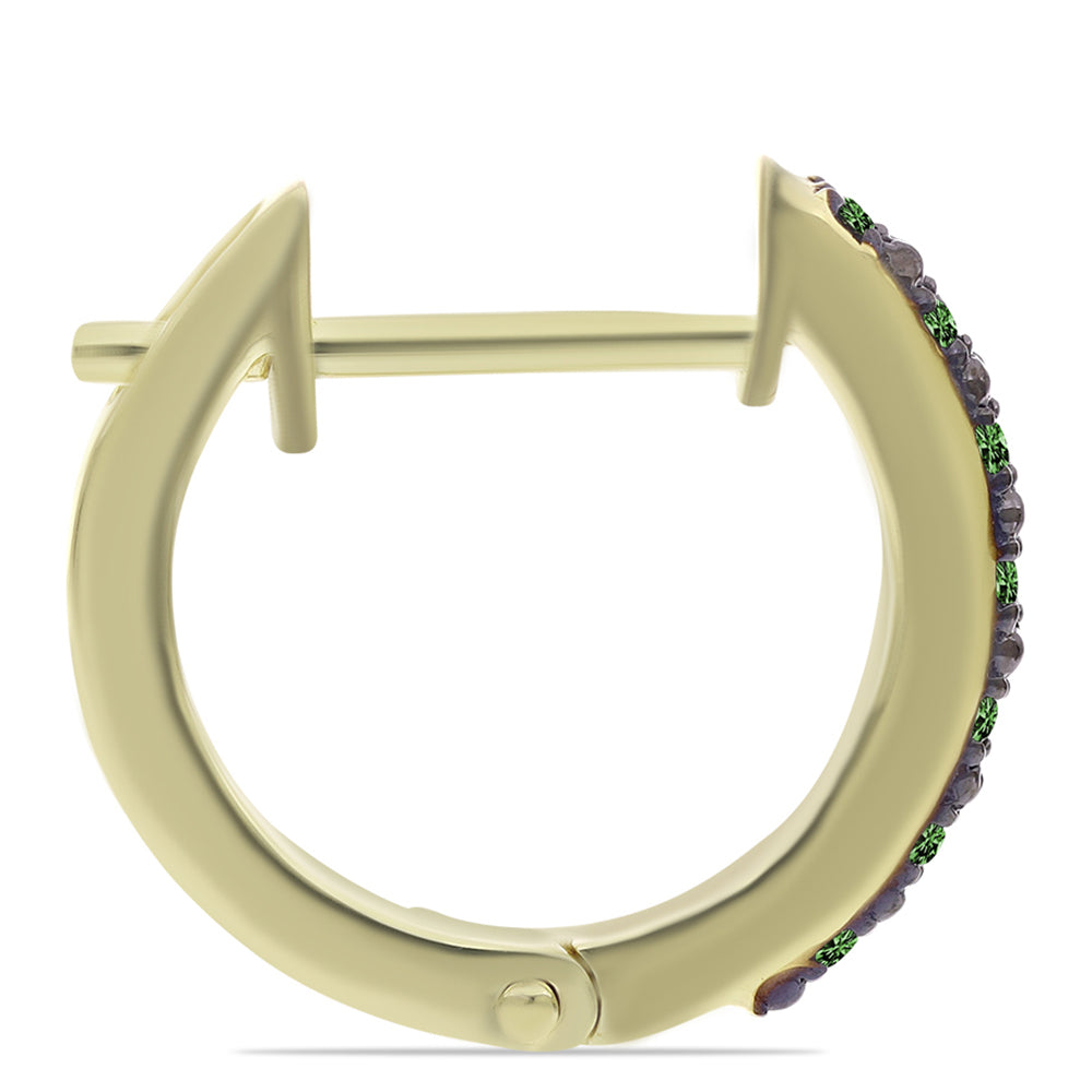 Brincos de Prata com Banho de Ouro com Diamante Verde