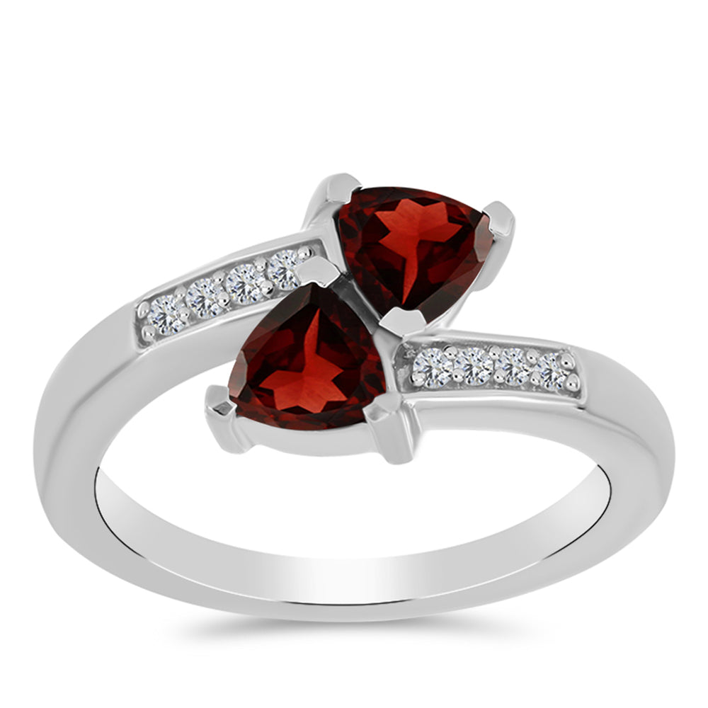 Anel de Prata com Granada de Barton e Topázio Branco  Contraste: Cabeca de Veado (800) 3 