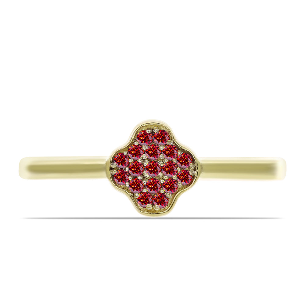 Anel de Prata com Banho de Ouro com Moissanite Vermelho Majestoso