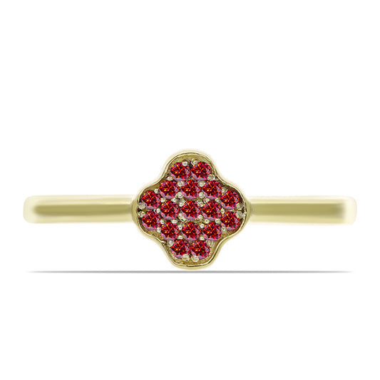 Anel de Prata com Banho de Ouro com Moissanite Vermelho Majestoso