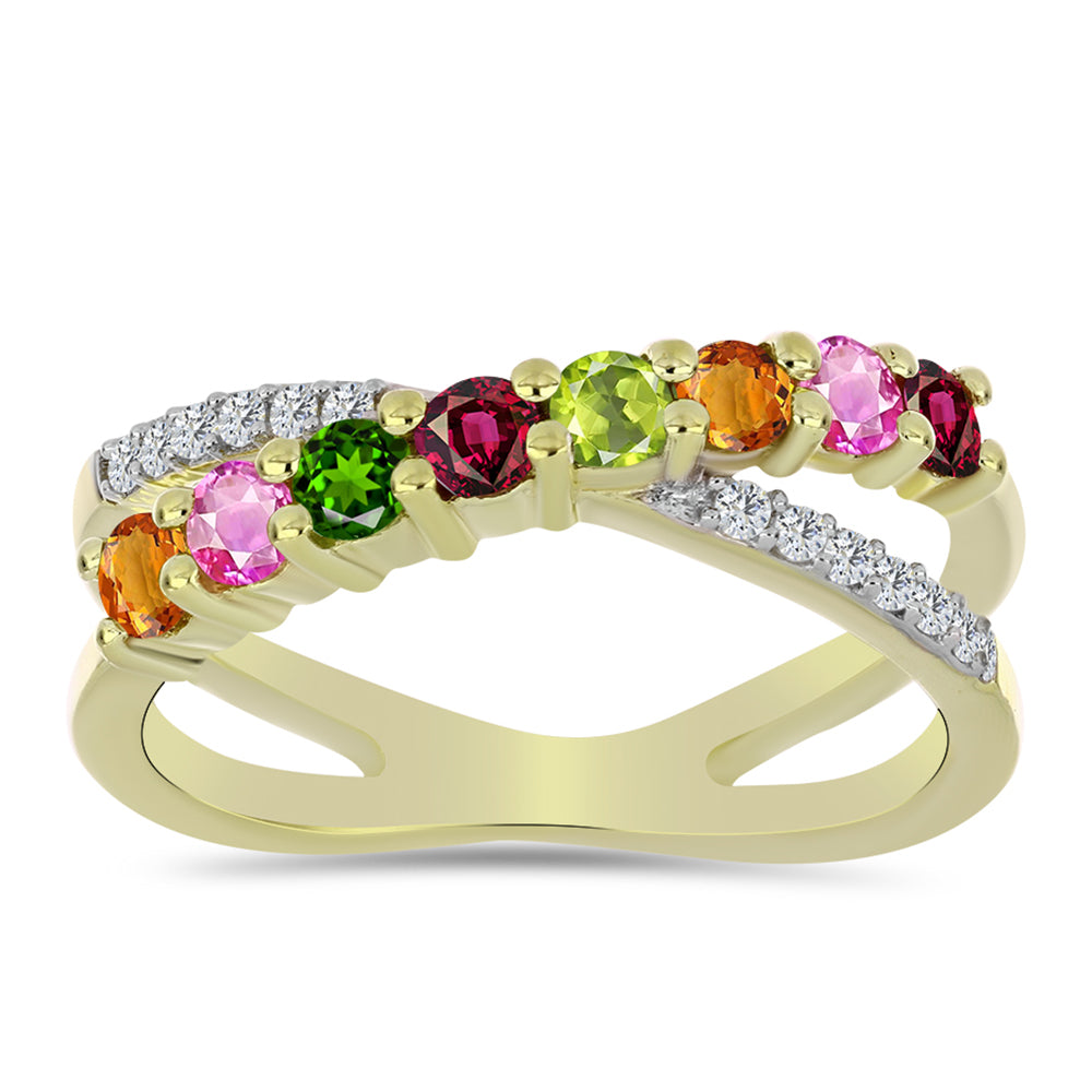 Anel de Prata com Banho de Ouro com Turmalina Chakra e Topázio Branco  Contraste: Cabeca de Veado (800) 3 