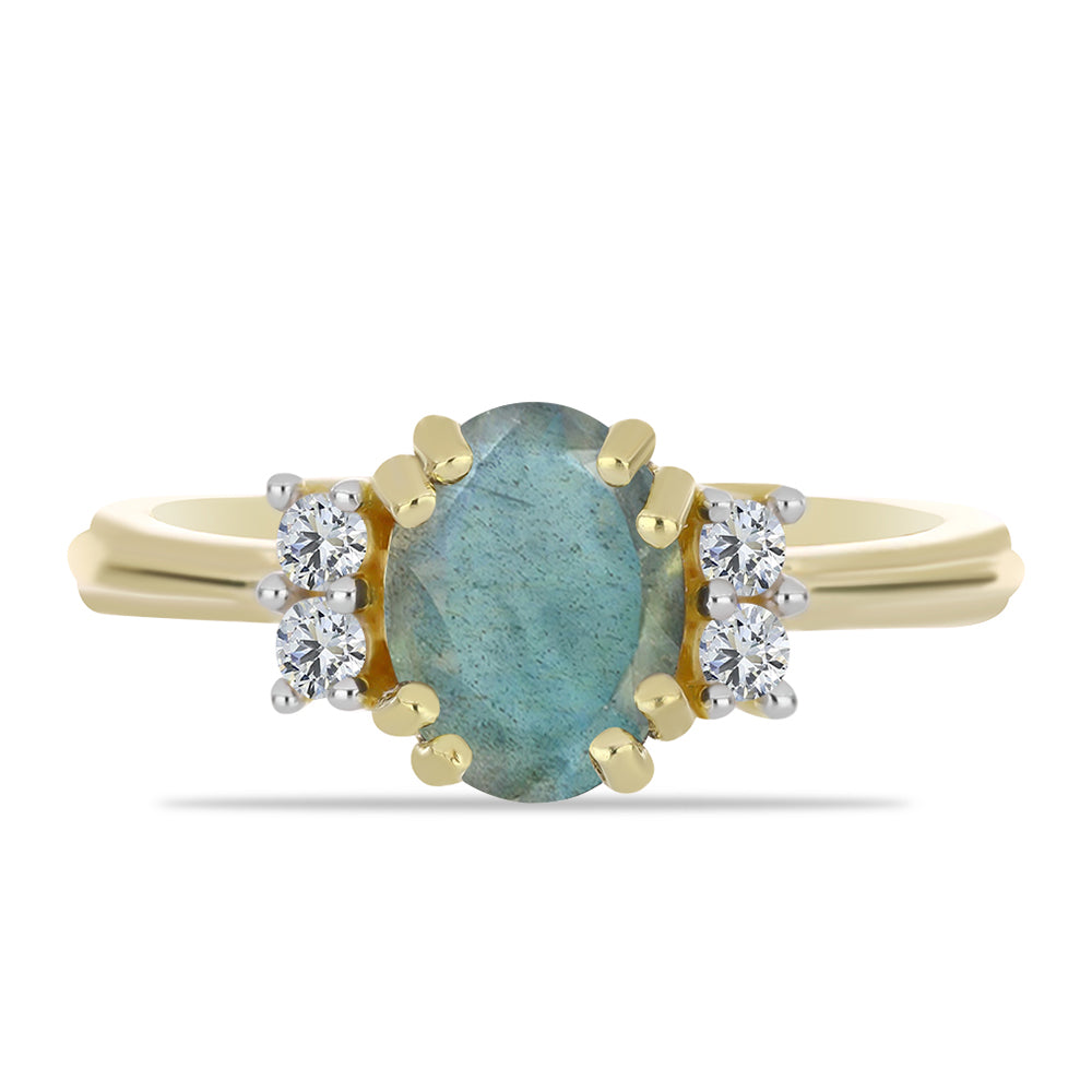 Anel de Prata com Banho de Ouro com Labradorite e Topázio Branco