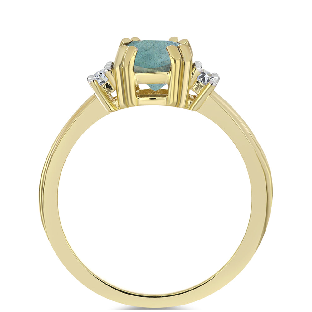 Anel de Prata com Banho de Ouro com Labradorite e Topázio Branco