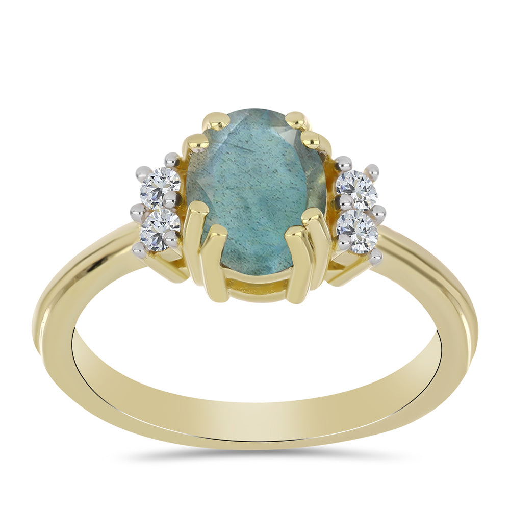 Anel de Prata com Banho de Ouro com Labradorite e Topázio Branco 3 