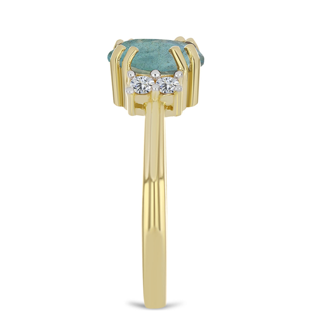 Anel de Prata com Banho de Ouro com Labradorite e Topázio Branco