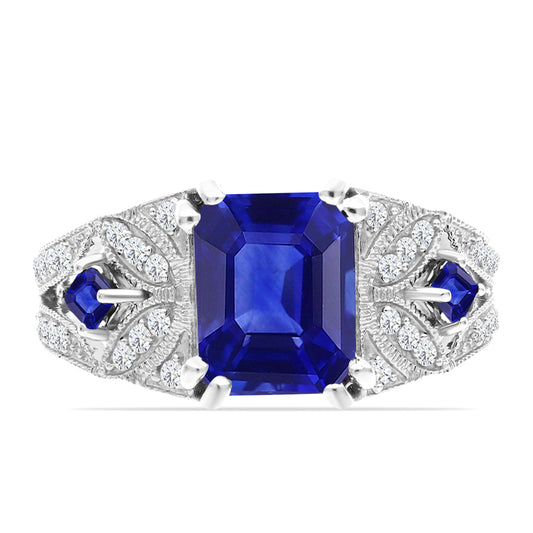 Anel de Prata com Safira Azul Australiana e Topázio Branco  Contraste: Cabeca de Veado (800)