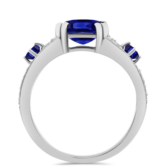 Anel de Prata com Safira Azul Australiana e Topázio Branco  Contraste: Cabeca de Veado (800)