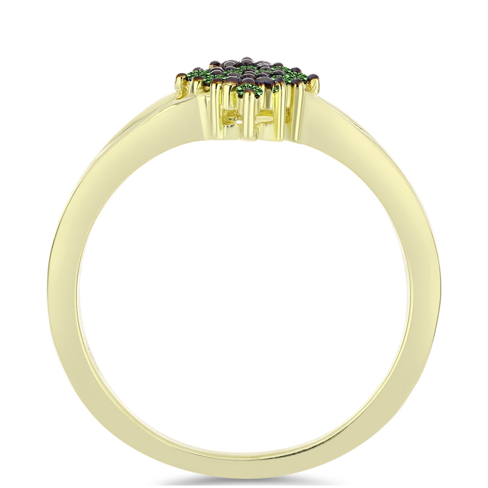 Anel de Prata com Banho de Ouro com Diamante Verde 2 